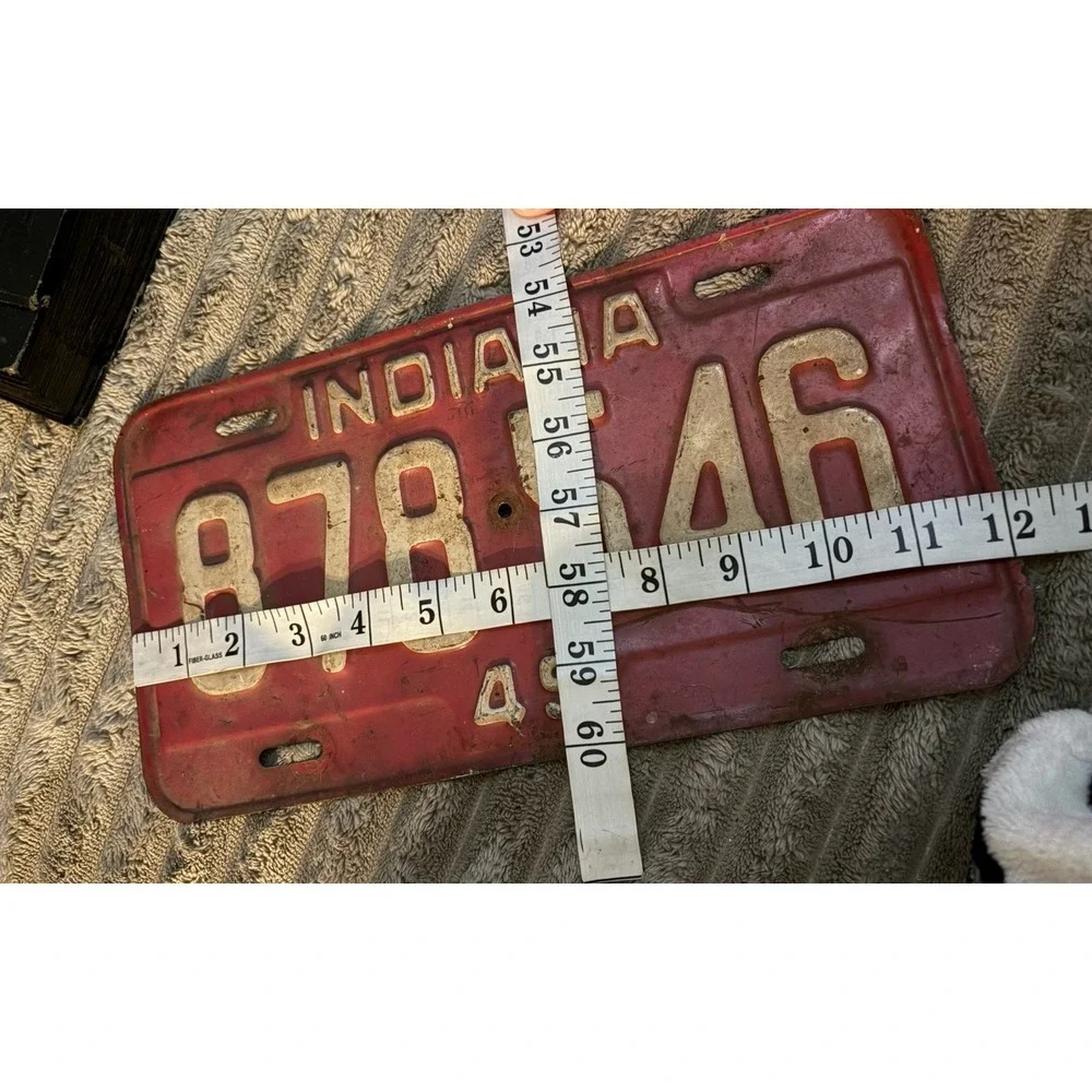 Vintage Indiana 49 License Plate 878546 -Red‎